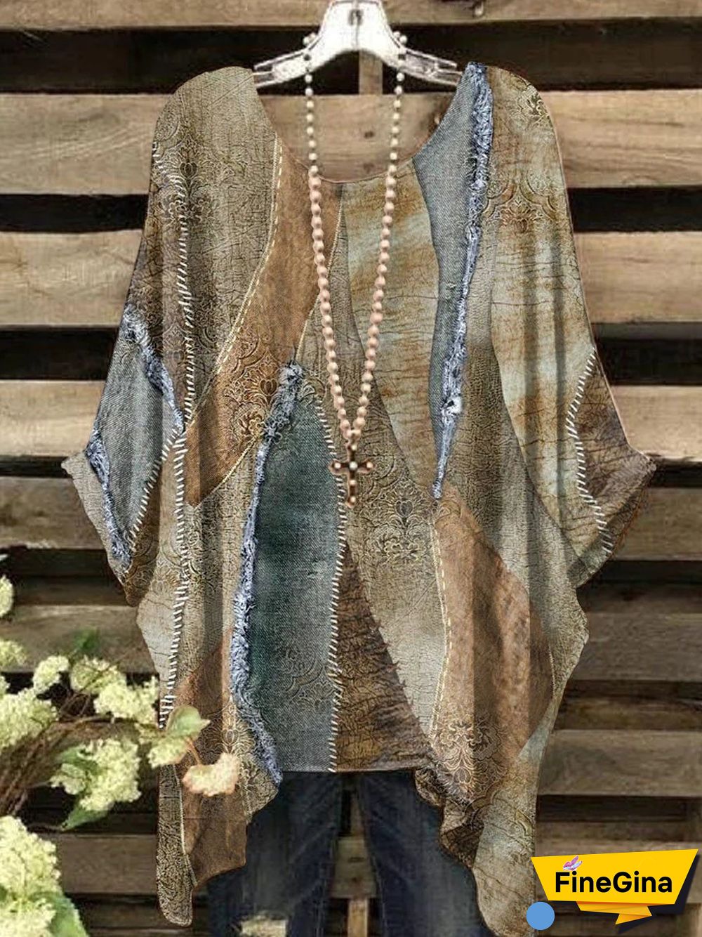 Women's 3/4 Sleeve Scoop Neck Colorblock Stitching Loose Tops