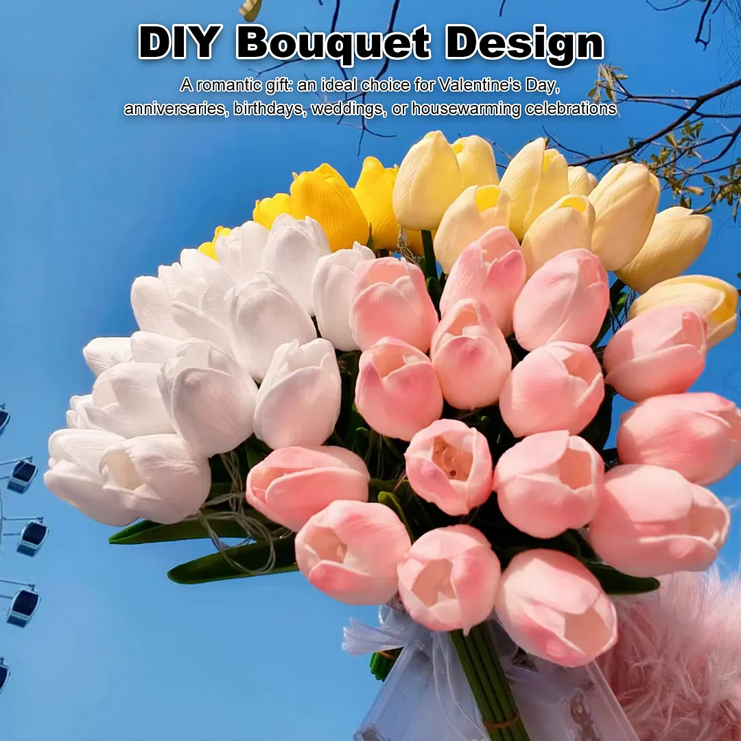 15Pcs Radiant Romantic Tulip Light LED Adjustable Tulip Night Light Warm Light Luminous Bouquet Ornament Gift for Anniversary/Wedding/Birthday