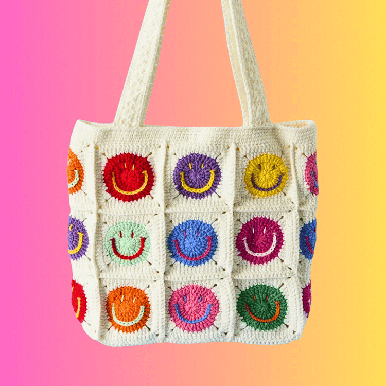 Lulusnow Handmade Green Smiley Faces Crochet Tote Bag Shoulder Bag 