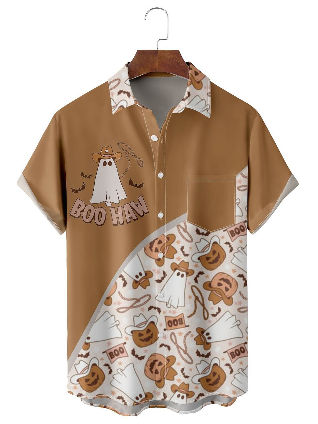 Men's Patchwork Halloween Western Cowboy Fun Short Sleeve Shirt