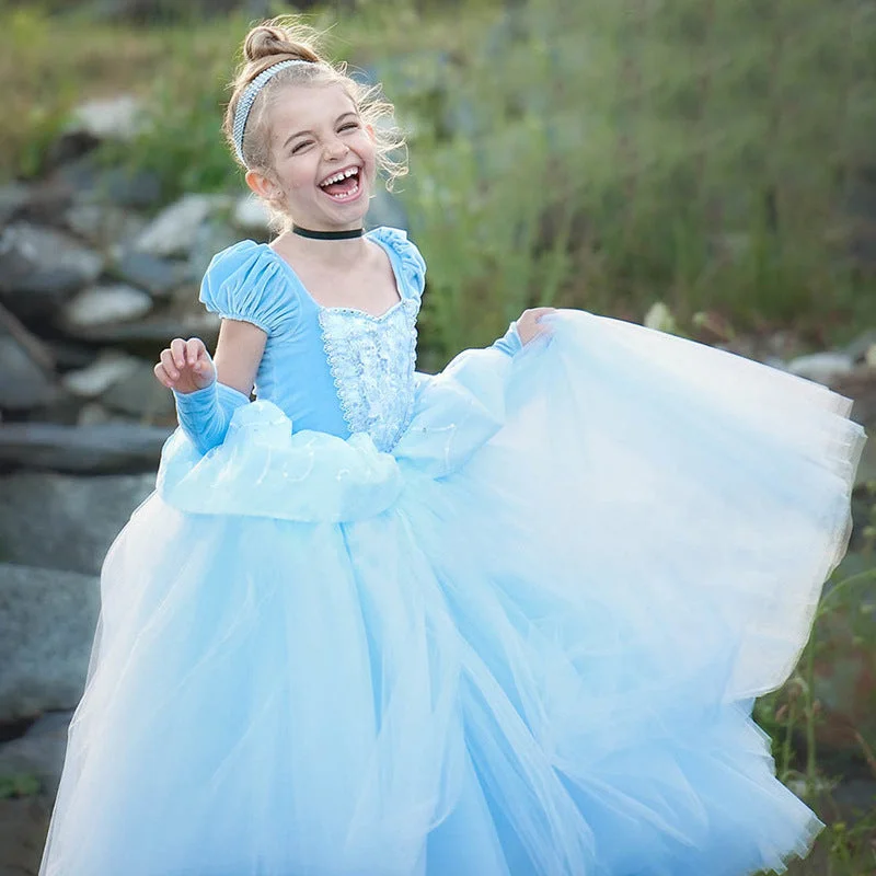 Kids Girls Cinderella Halloween Costume Csoplay Dress-elleschic