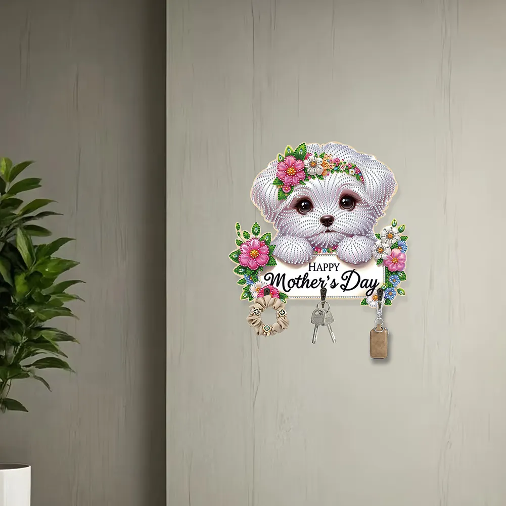 Wooden Maltese DIY Diamond Art Craft Wall Hooks A Row of 3 Hooks for Beginners