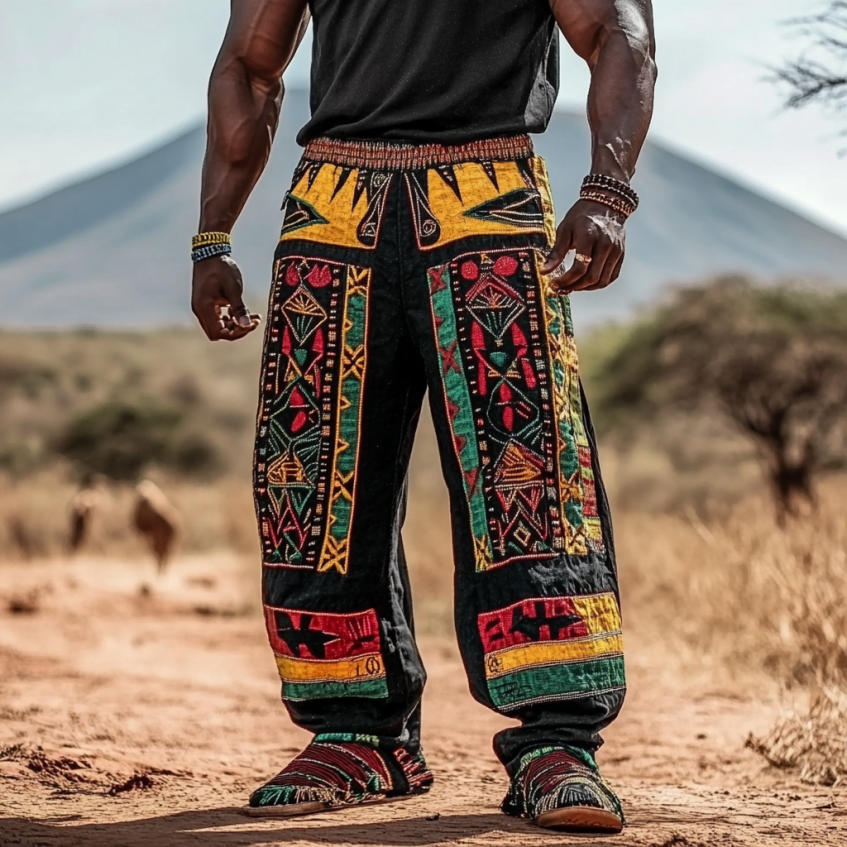 Men's Juneteenth Tribal Geometric Black Pride Geometric Comfortable Casual Pants