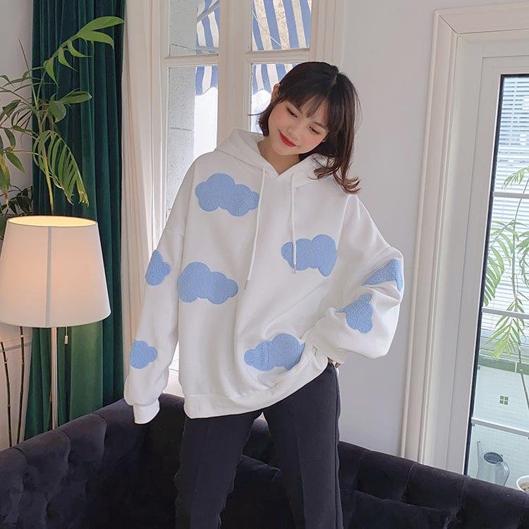 Kawaii White Clouds Girls' Hoodie weebmemes