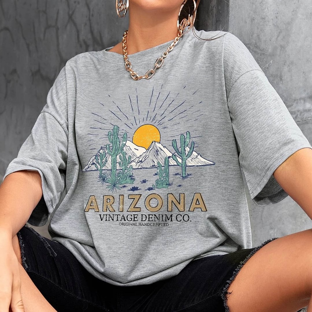 Women's Arizona Cactus Print Oversized T-Shirt