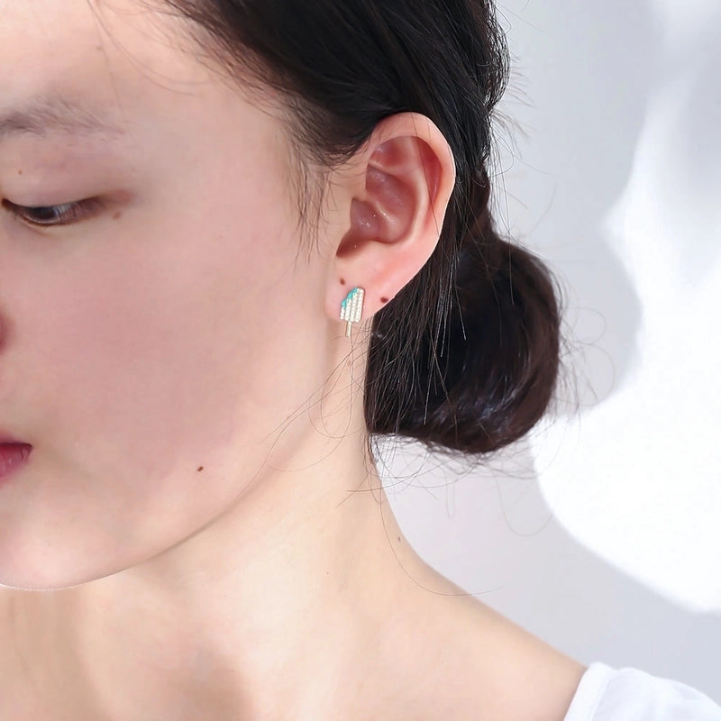 1 Pair 925 Sterling Silver Zircon Ice Cream Ear Studs