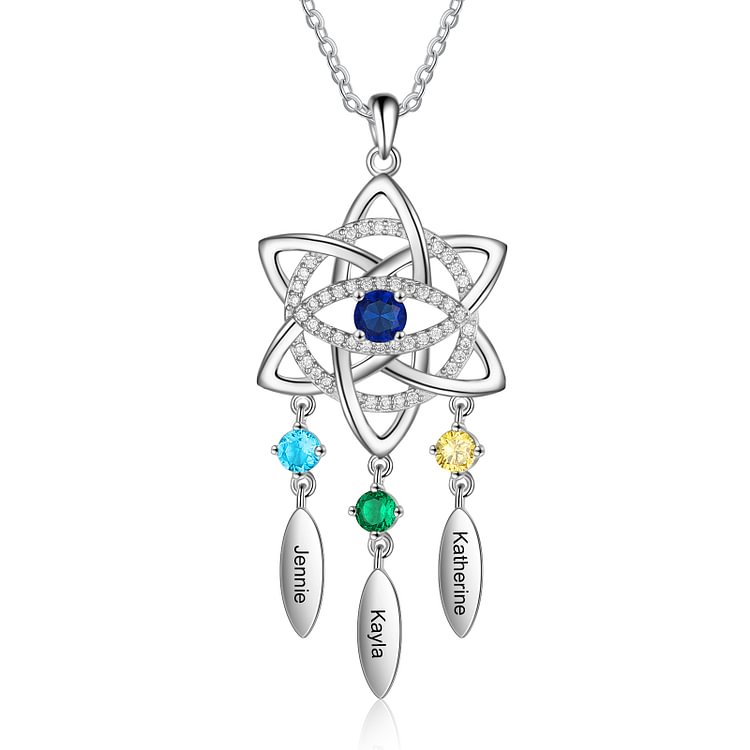 Collar de 3 estrellas con 3 nombres personalizados y 3 piedras de nacimiento