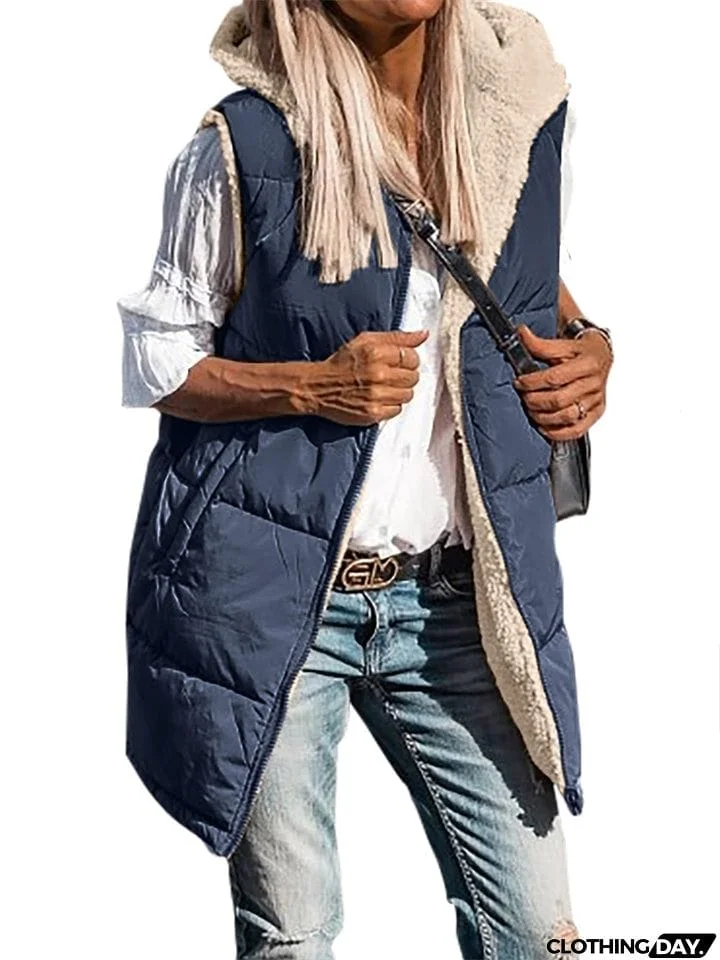 Sleeveless Zip-up Reversible Quilted Vest Puffer Jacket for Women