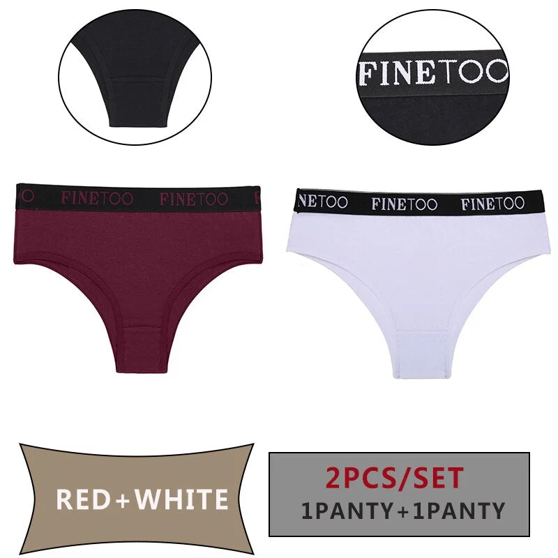 FINETOO 2PCS/Set Women Cotton Panties Sexy Letter Underwear Panty Thong Low Waisted 1Panty+1G-string Brief Tanga Lingerie Femme