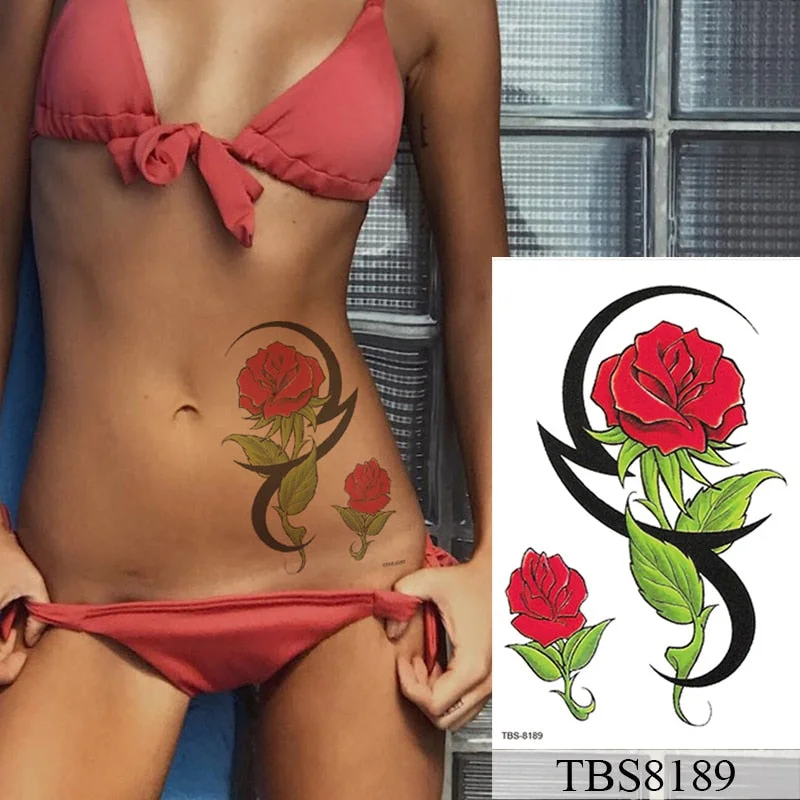 Waterproof Temporary Tattoo Sticker Flower Peony Rose Sketches Flash Tattoos Black Henna Body Art Arm Fake Tatoo Women Men