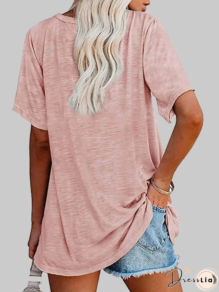 Solid Color Ribbed Knit T-Shirt