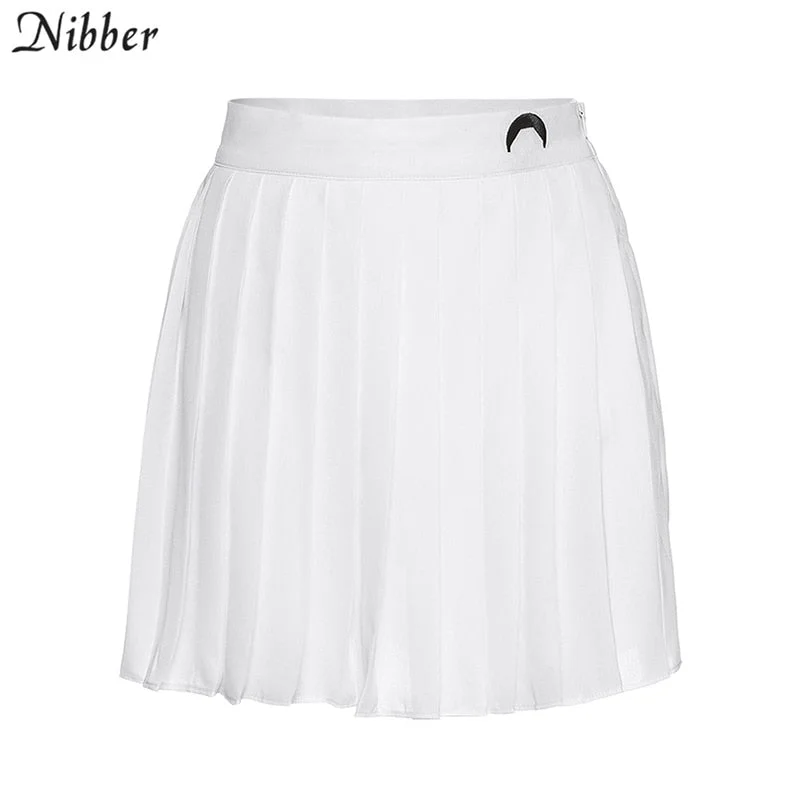 Nibber fashion sweet white Pleated skirt for women summer street casual wear office lady loose slim High waist mini skirt female