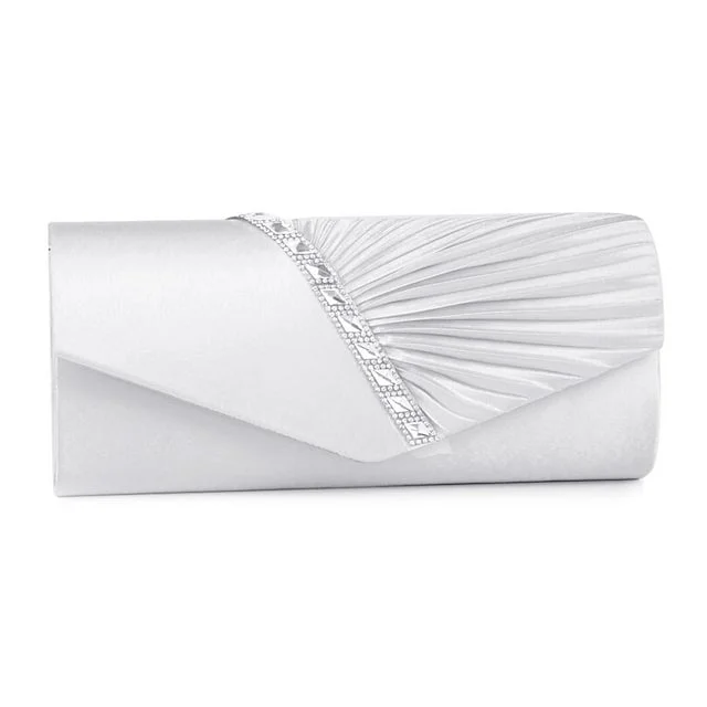 Women's Evening Bag Satin Buttons Rhinestones Pleated Clutch Bag