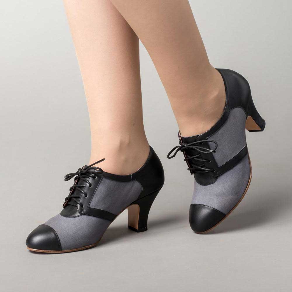 Grey & Black Closed Toe Kitten Heel Lace-Up Lady's Oxford Shoes Nicepairs