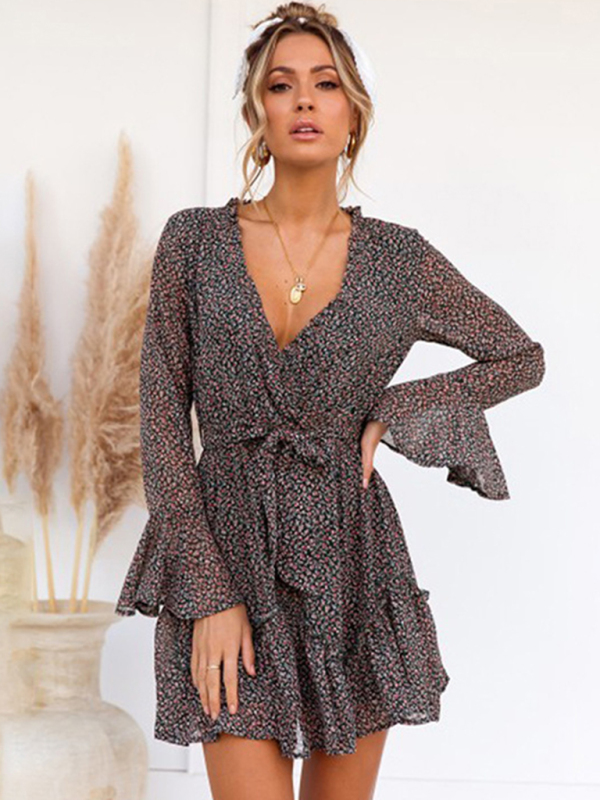 Mature Women Casual Summer Broken Flower Waist Sexy Mini Dress