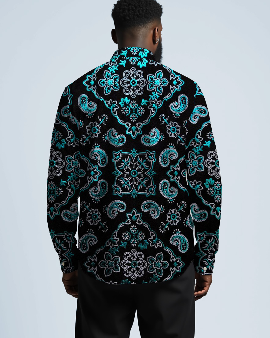 Multicolor Paisley Pattern Business Shirt Lel Long Sleeve Shirt Men's Plus Size
