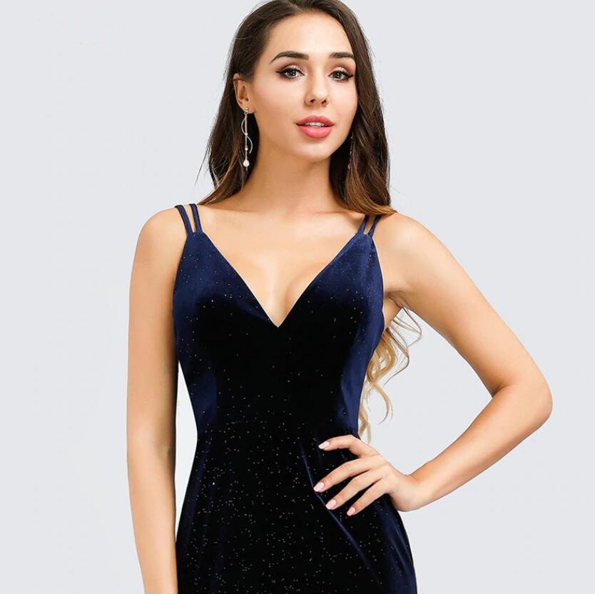 Gorgeous V Neck Velvet Evening Gowns Mermaid Long Prom Dress On Sale 5019