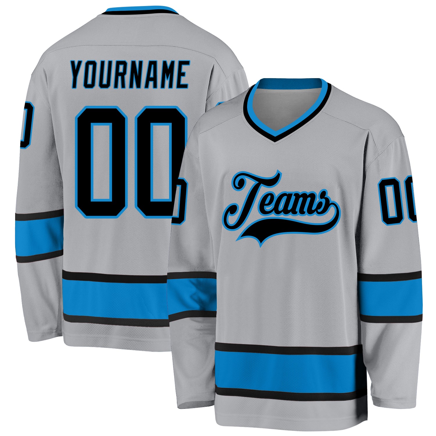 Custom Gray Black-Blue Hockey Jersey | captainssportss.com