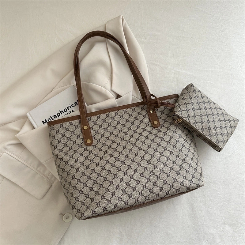 Women’s Medium Pu Leather Argyle Vintage Style Classic Style Bucket Zipper Tote Bag