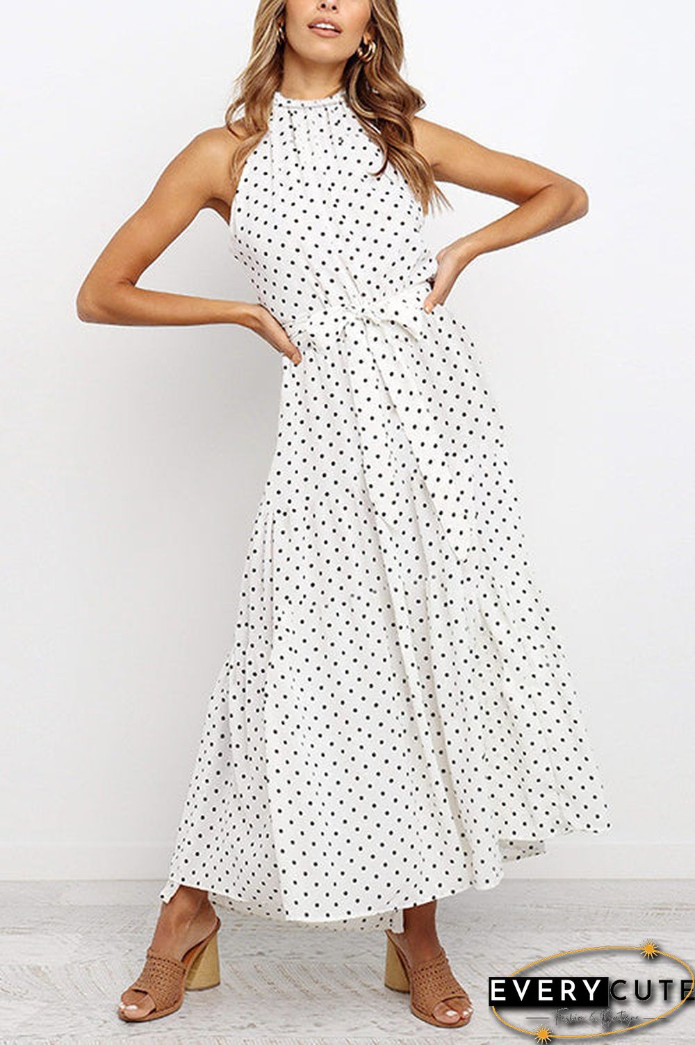 Print Belted Sleevelss Maxi Dress