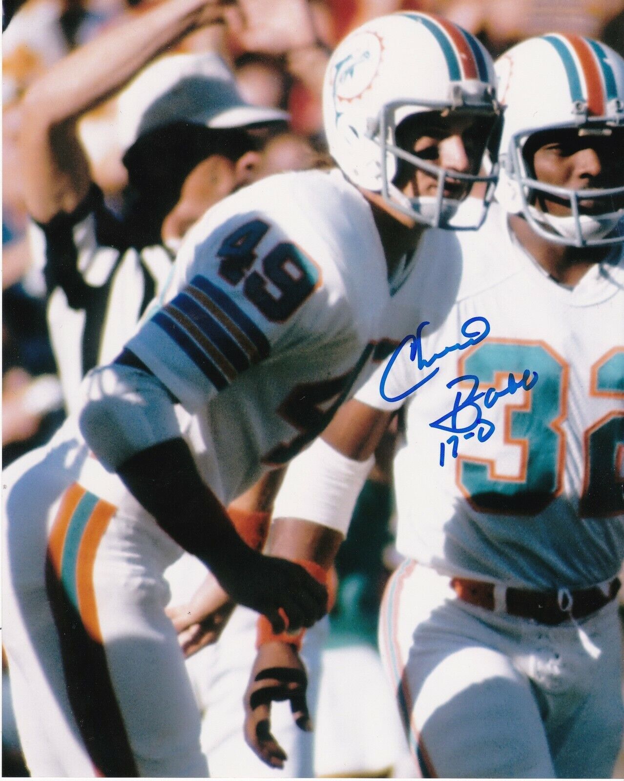 CHARLIE BABB MIAMI DOLPHINS 1972 17-0 ACTION SIGNED 8x10