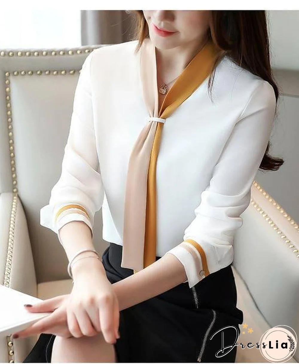 Plus size OL office Women Tops and Blouse Vintage Long Sleeve Chiffon Tops Blusas Mujer De Moda Elegant Autumn blouses
