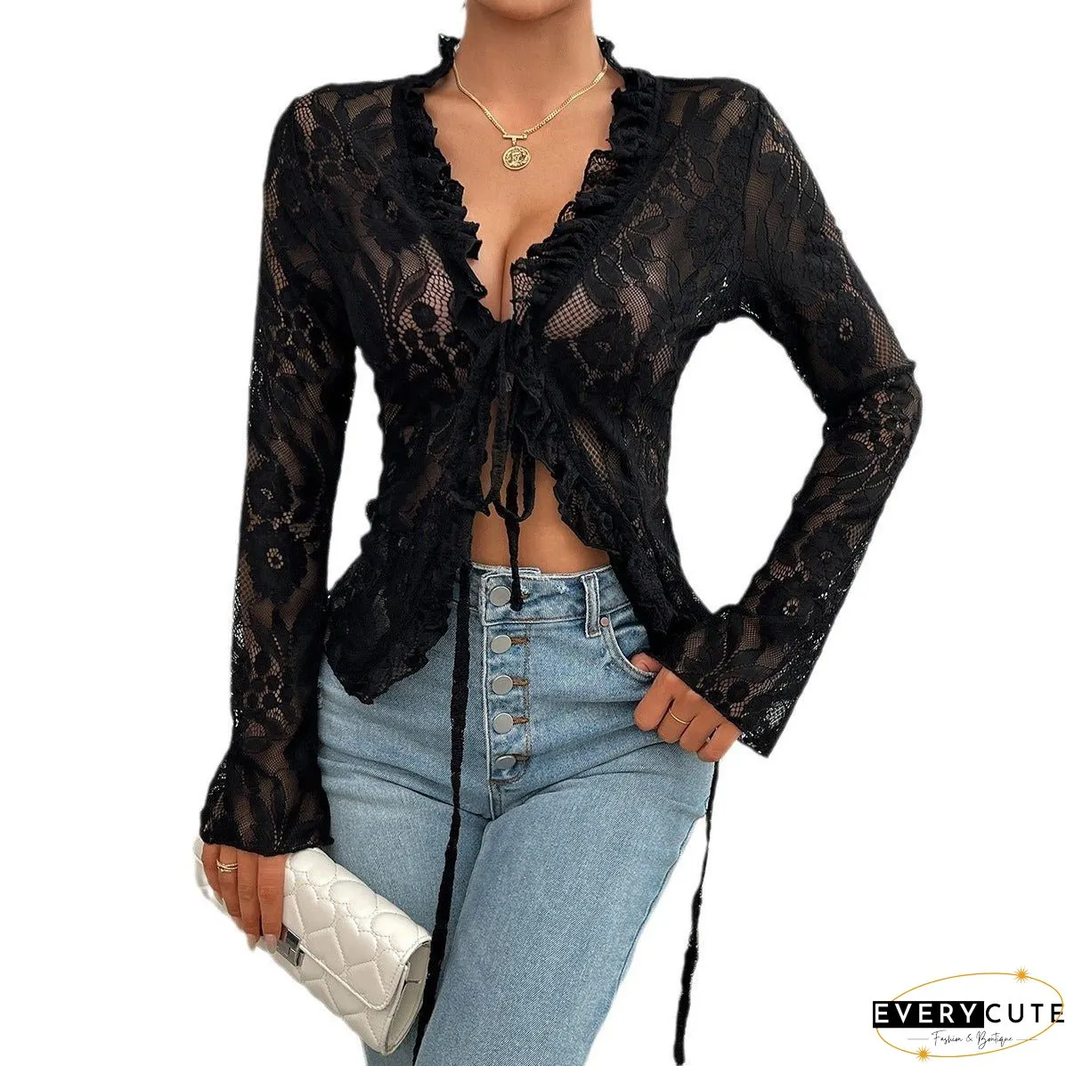 Women's Sexy Slim Long Sleeve Lace Blouses