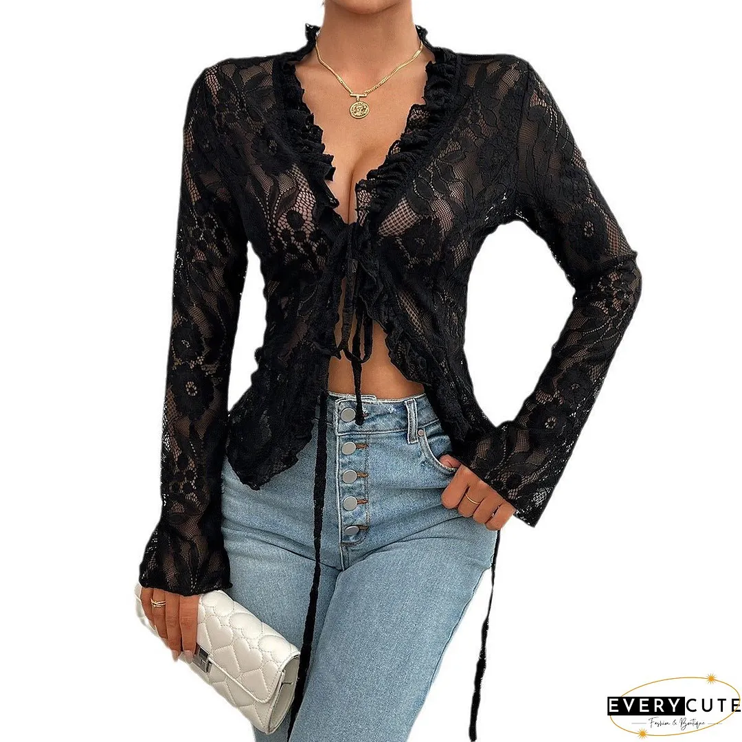 Women's Sexy Slim Long Sleeve Lace Blouses