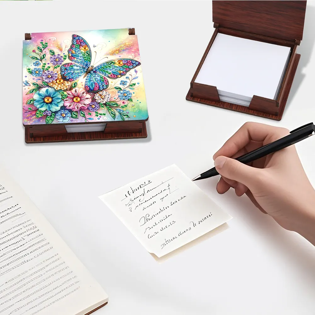 1pc Butterfly Pattern DIY Diamond Painting Note Box w/ 160 Notes Office Decor