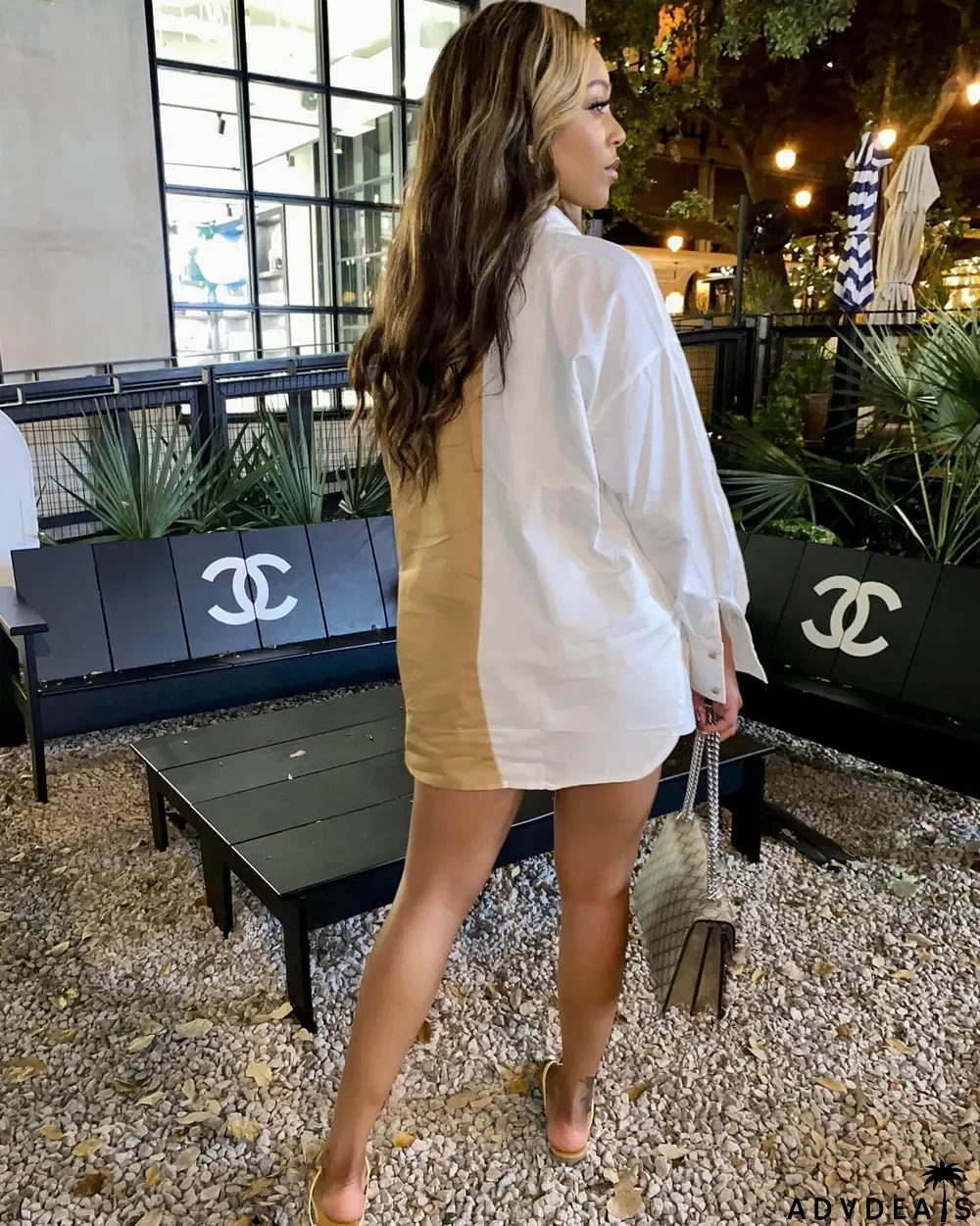 Women's nightclub fashion sexy button striped Chic career long-sleeve shirt Shorts Two Piece Set