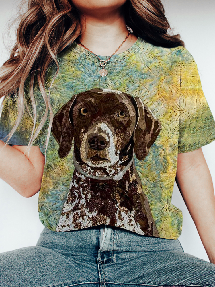90'S Fruit of the Loom dog print t-shirt, made in USA, men's size XL equivalent, vintage. cotton green type Vintage Second Hand