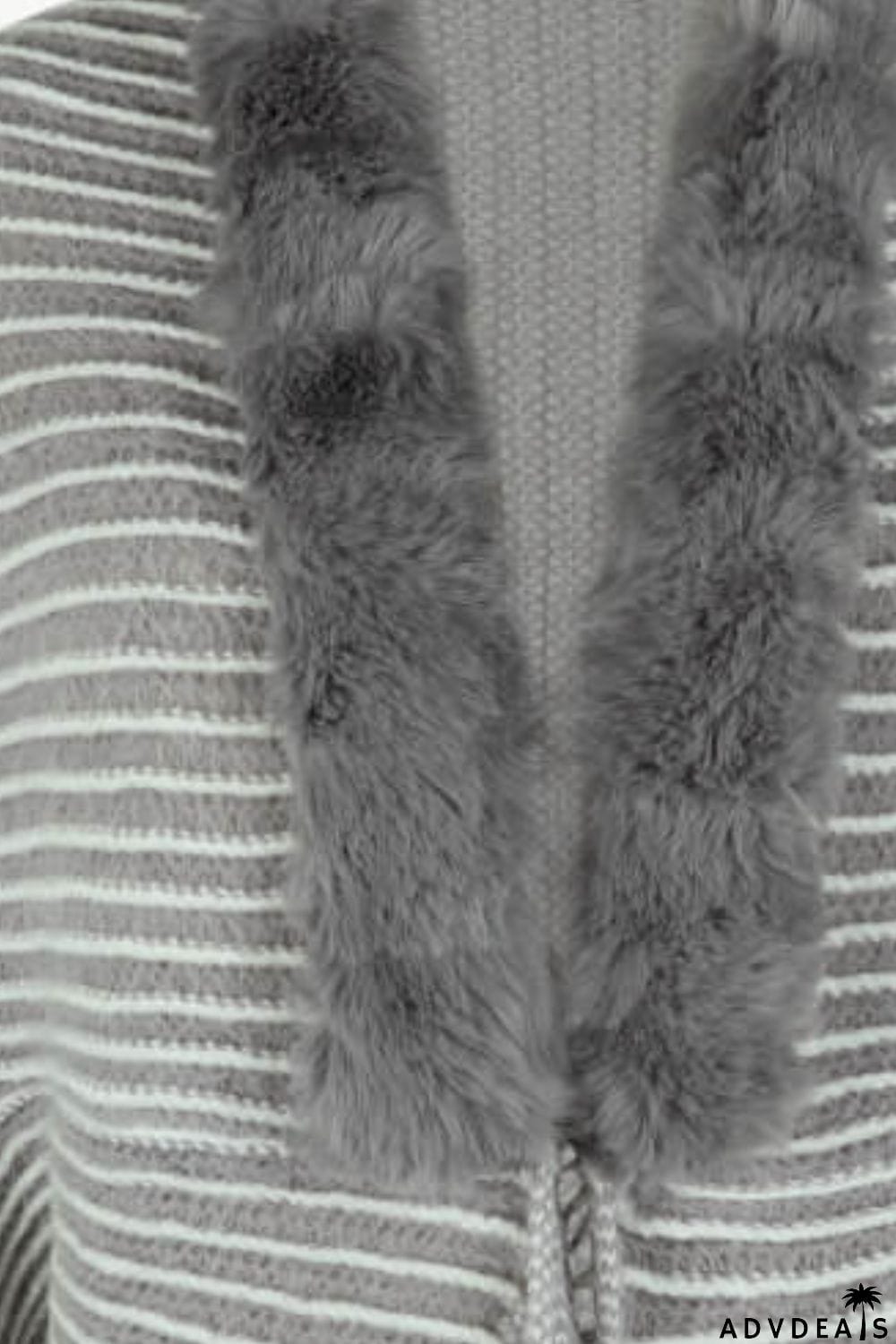 Striped Open Front Fringe Poncho