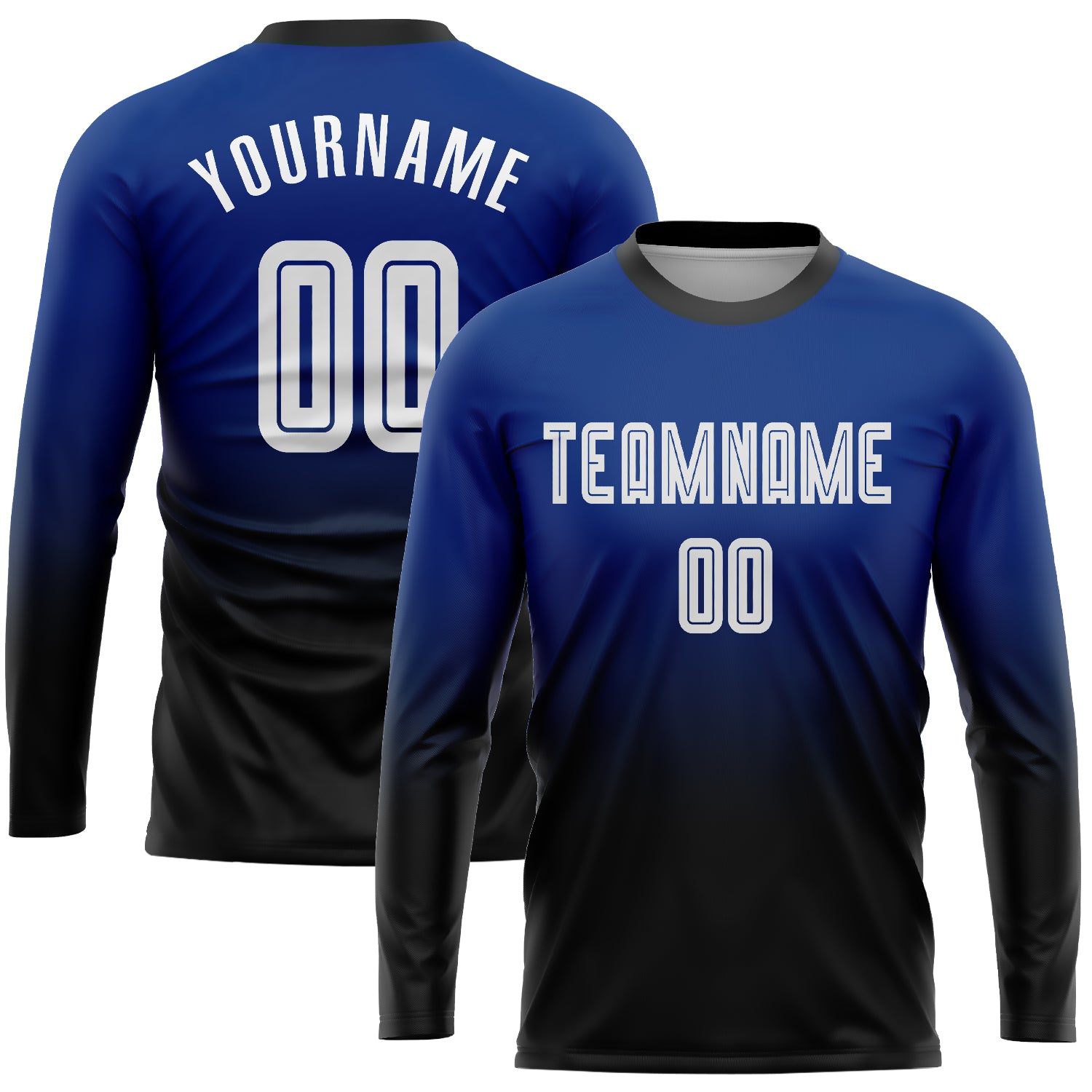Custom Royal White-Black Sublimation Long Sleeve Fade Fashion Soccer Uniform Jersey | captainssportss.com