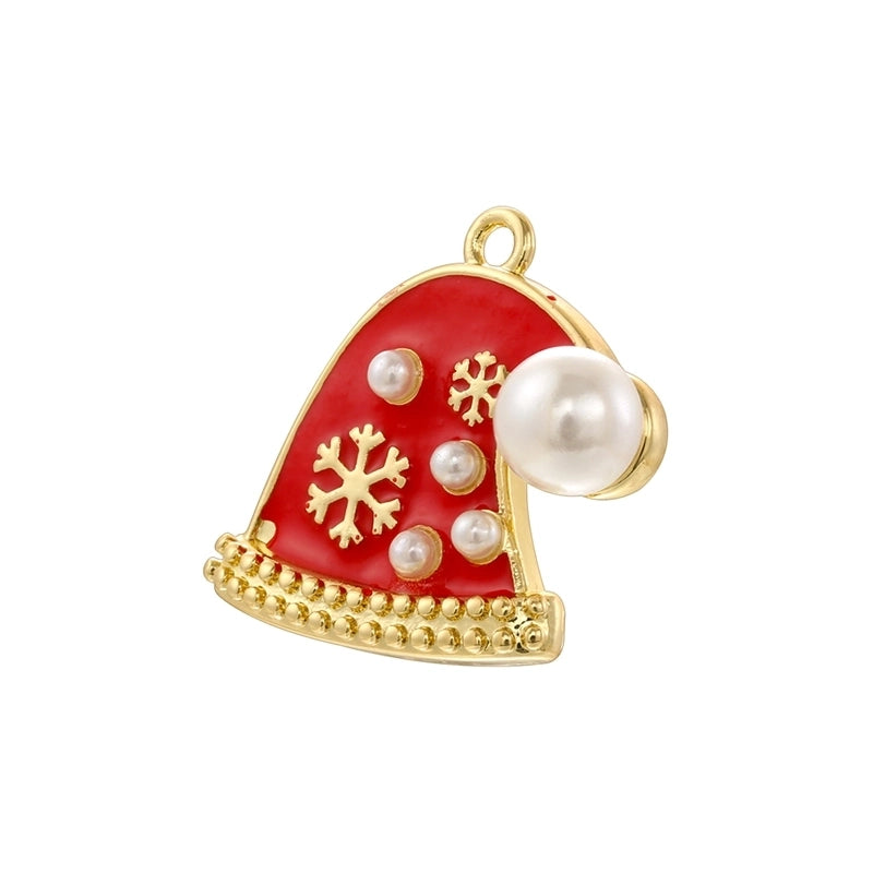 1 Piece Copper Artificial Pearls Zircon 18K Gold Plated Christmas Tree Christmas Socks Bell Pendant