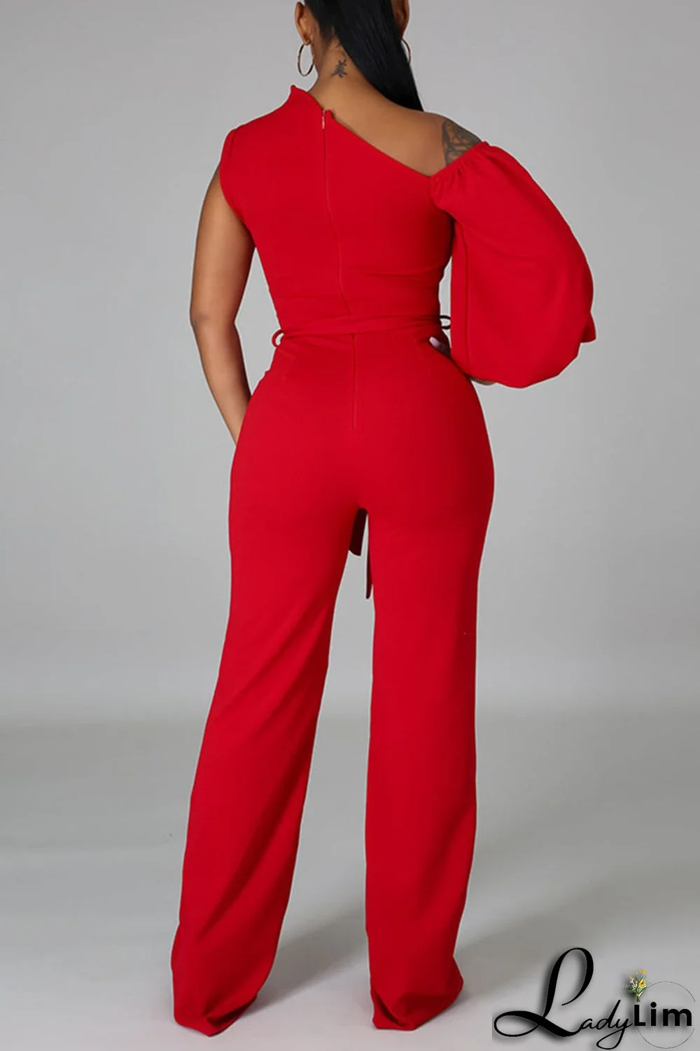 Black Fashion Casual Solid Patchwork Asymmetrical Asymmetrical Collar Straight Jumpsuits