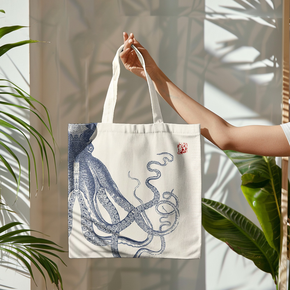 Comstylish Japanese Art Octopus Graphic Painting Art Canvas Bag