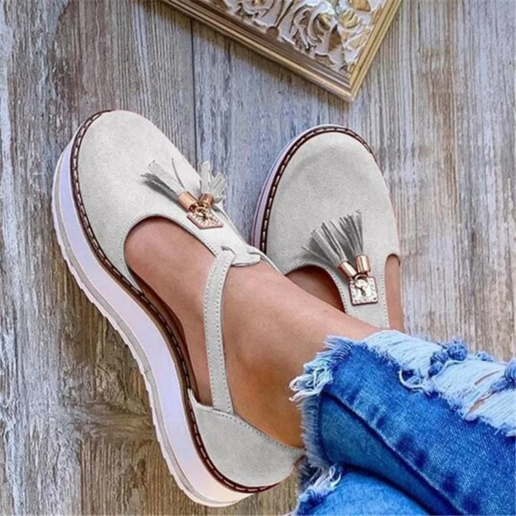 2021 Spring Summer Women's Tassel Round Toe Flat Shoes New Ladies Platform Casual Shoes Dress Party Cute Female Vulcanized Shoes