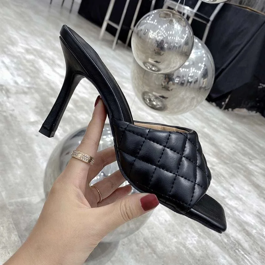 2021 Brand Design Women Elegant Square Sandaly Toe Thin High Heels 9CM Summer Outdoor Beach Shoes Gladiator 9CM Ladies Sandalias