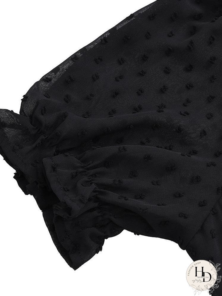 Casual Black Button Embellished Mesh Dress for Women