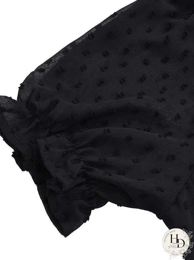 Casual Black Button Embellished Mesh Dress for Women