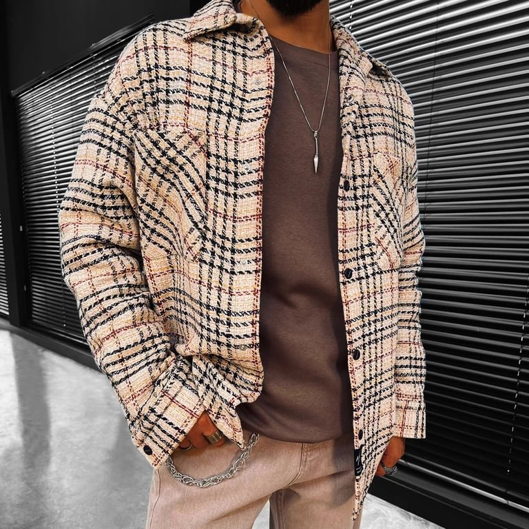 Striped plaid texture long-sleeved shirt/jacket-barclient