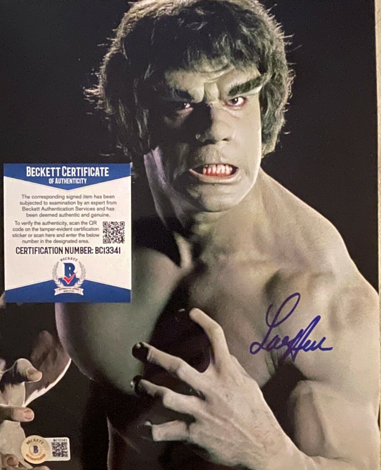 Lou Ferrigno Hulk Original Autographed 8X10 Photo Poster painting w/Beckett COA #25