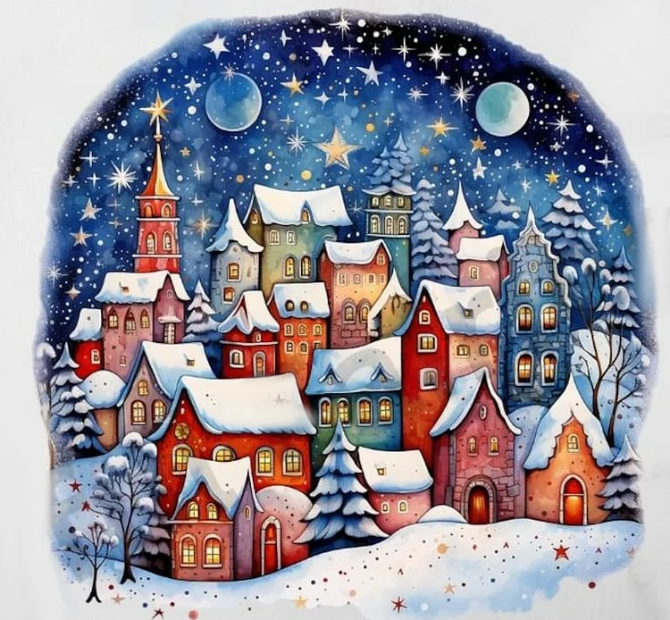 Christmas Winter Snow City 40*40CM (Canvas) Full Round Diamond Painting gbfke