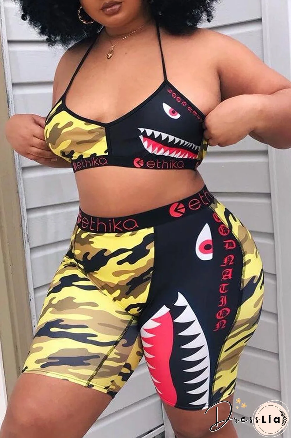 Sexy Printed Stitching Shorts Set