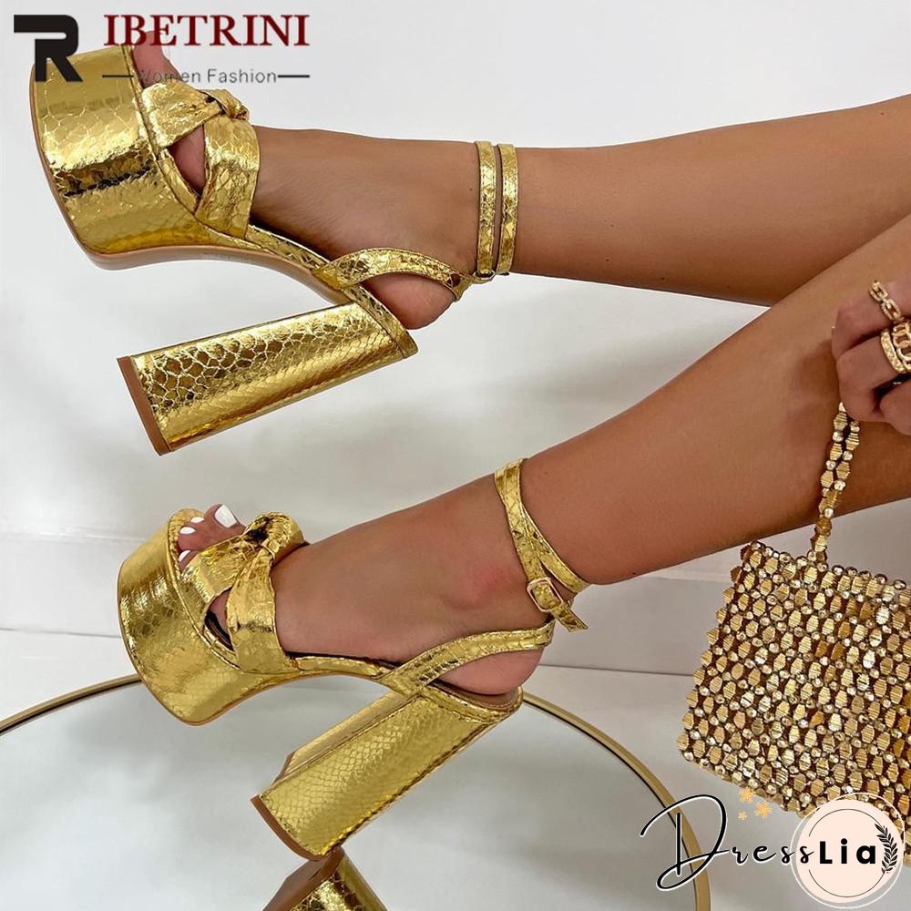 Platform Sandals For Women Summer Gold Bow Knot High Block Heel Fashion Sexy Luxury Brand New Shoes Trendy Ankle Strap