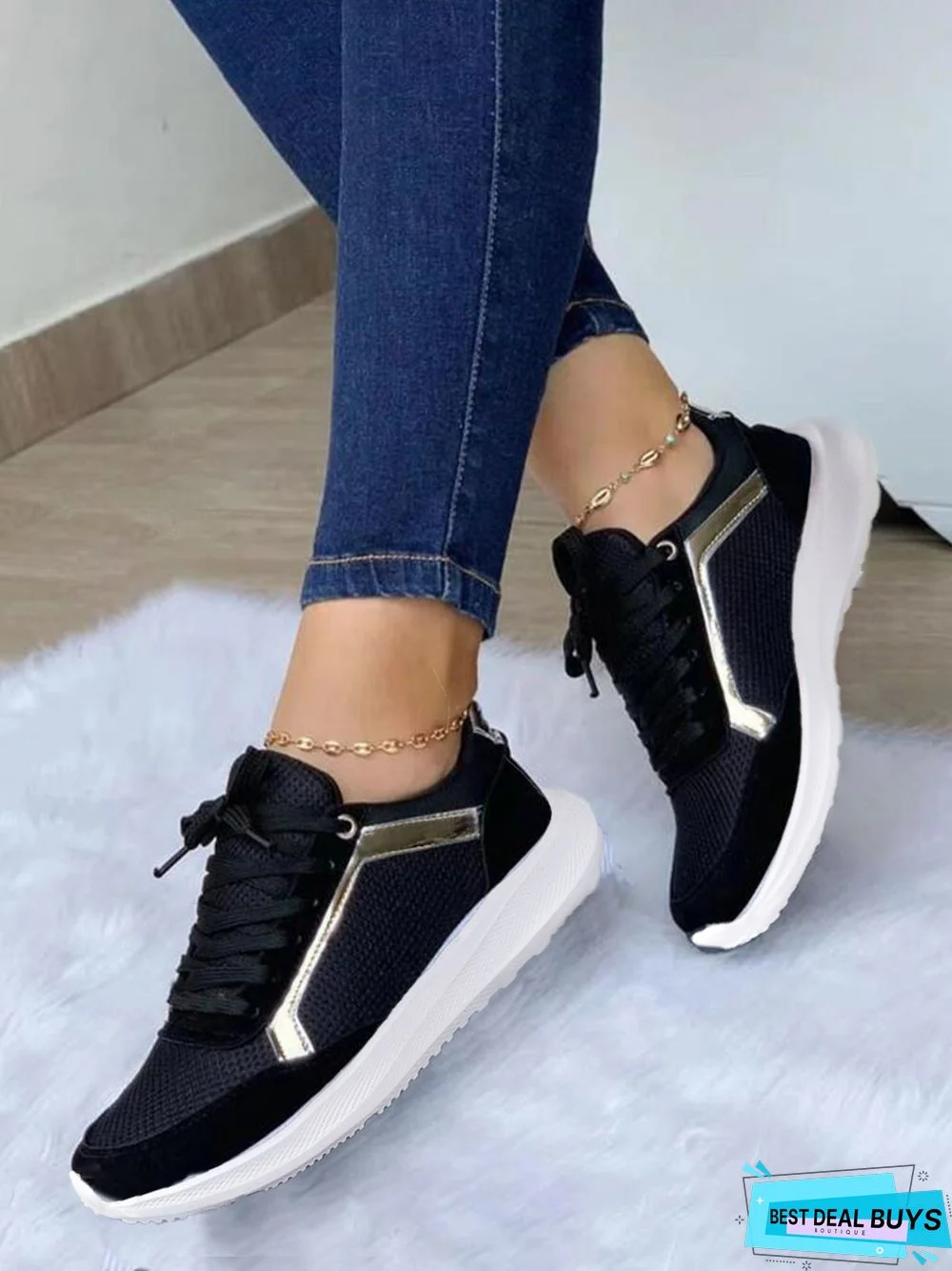 Mesh Fabric Split Joint Casual Lace-Up Sneakers