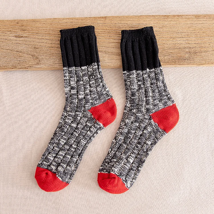 Retro Men's Double Needle Thick Needle Color Matching Thickened Mid-calf Socks