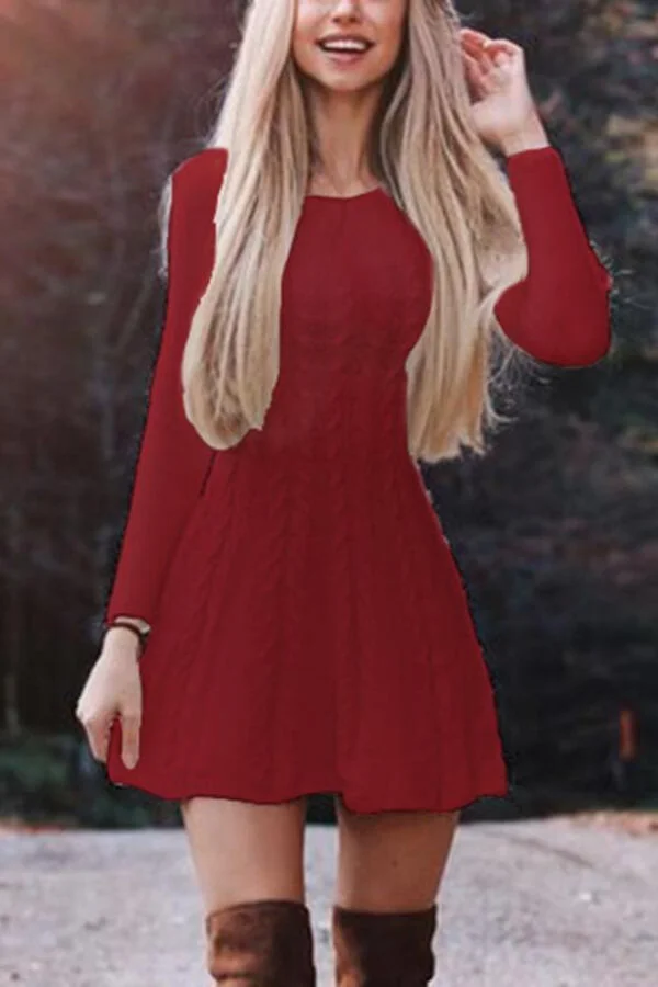 Fashion Solid Color Sweater Dress