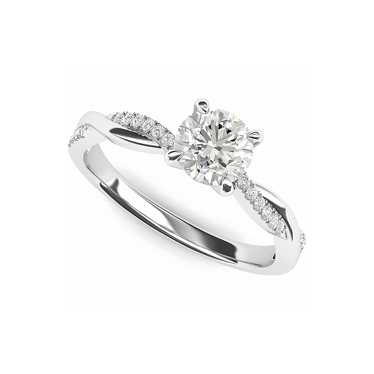 Solitaire Pave Diamond Twisted Ring