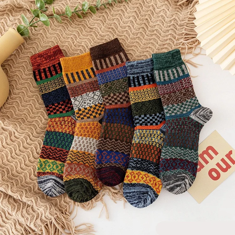 (5 PAIRS)Vanccy Ethnic Wool Socks QueenFunky